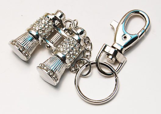 Silver Tone Ice Bling Crystal Rhinestone Spy Gear Binoculars Clip Hook 