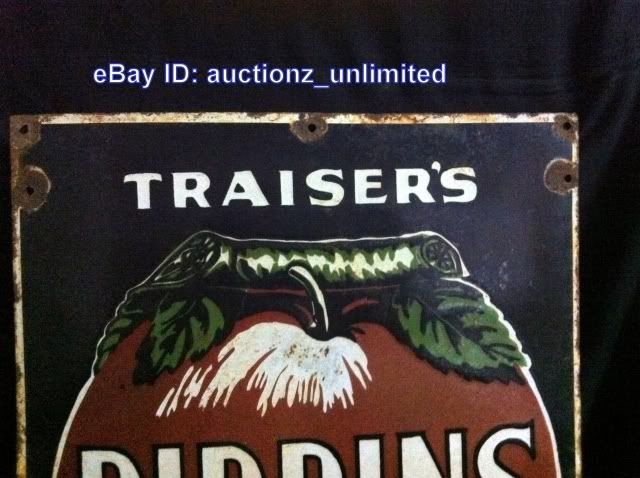 Old Vintage Vitreous Porcelain Enamel Sign   TRAISERS PIPPINS 5 