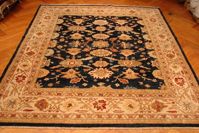 8X10 BLACK & GOLD CHOBI PESHAWAR RUG_ LUSTROUS WOOL  