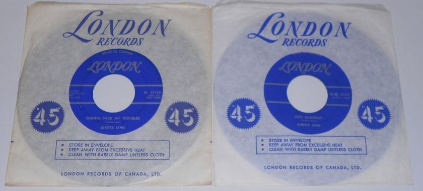 LORETTA LYNN Lot of 2 RARE ZERO 45s 110 & 112 on Canada LONDON 1960 