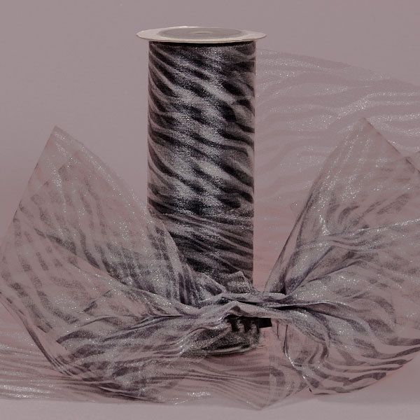 10yd 6 inch Animal Print Zebra Organza Fabric Ribbon Black White 