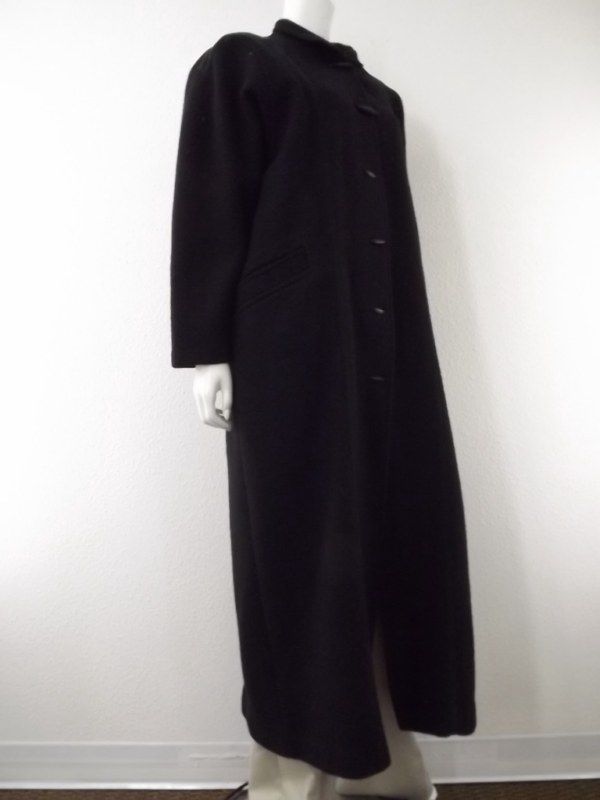 womens full length wool coat overcoat GEIGER black XL 40 leather 