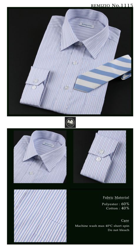 MENS WHITE LIGHT BLUE STRIPES CLASSIC DRESS SHIRTS.1115  