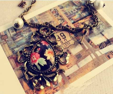 NEW Charm Retro Crystal Flower Drop Pendant Pearl Key Long Chain 