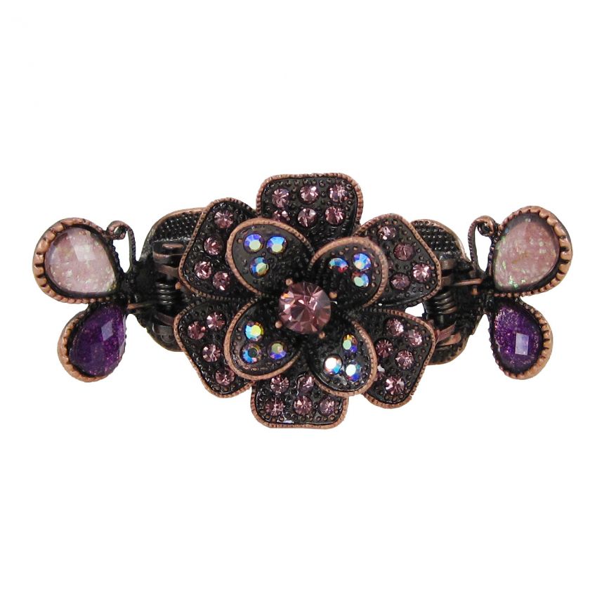 Hair Clip Claw Flower Petal Purple Austrian Crystals  