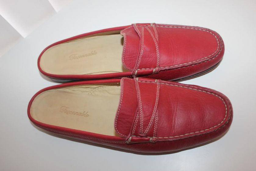 FACONNABLE Women Red MULES SLIDES Leather Shoes Sz 11  