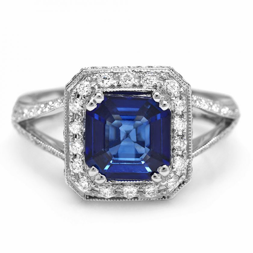 12890 CERTIFIED 18K WHITE GOLD 2.00CT SAPPHIRE 0.55CT DIAMOND RING 