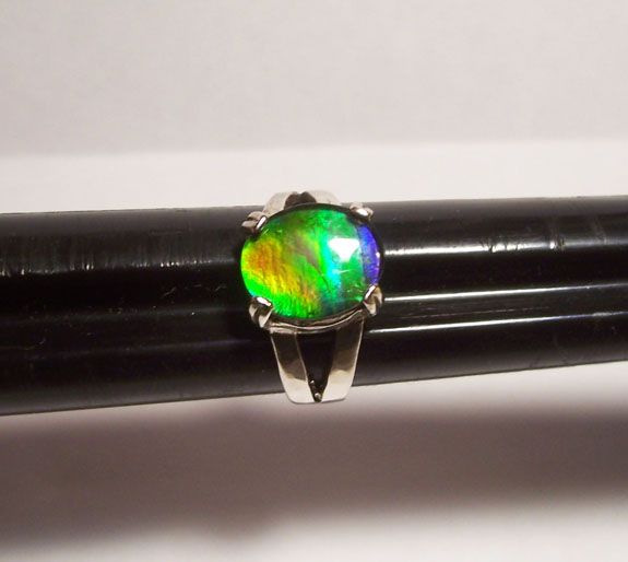 Hammered Sides 12x10 Ammolite Stone Sterling Silver Ring Size 7 