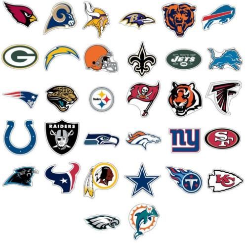   STICKERS 32 FOOTBALL TEAM ~NOT FOLDED~ LOGO JUMBO LICENSED ~ NEW HOT