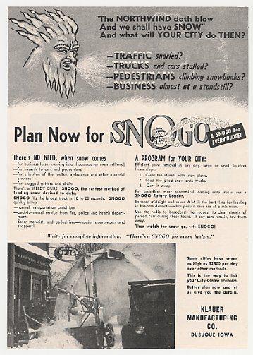 1950 Klauer SNOGO Rotary Snow Loader Photo Print Ad  