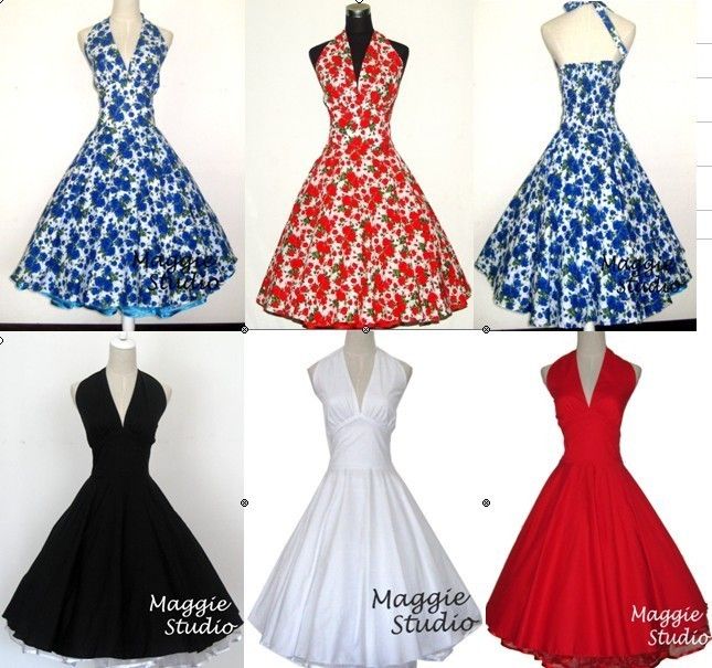 50S 60s VINTAGE STYLE ROCKABILLY SWINGDRESS Sz 8 14  