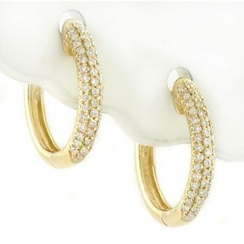 FINE PAVE DIAMOND HUGGIE HOOP EARRINGS 14K YELLOW GOLD  