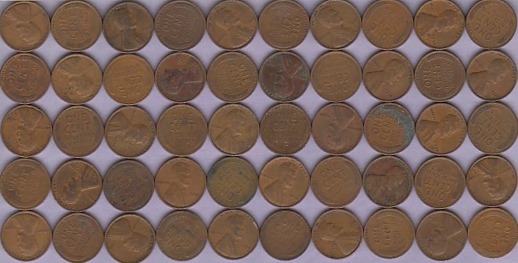 FULL ROLL 1934 P CIRCULATED LINCOLN WHEAT CENTS  