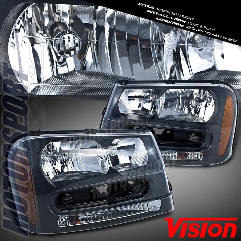 VISION 2002 2008 CHEVY TRAILBLAZER BLACK HOUSING HEADLIGHTS