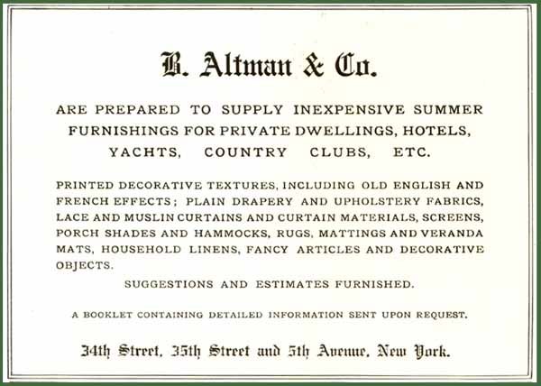 1908 B. ALTMAN & CO. AD FOR YACHT & CLUB FURNISHINGS  