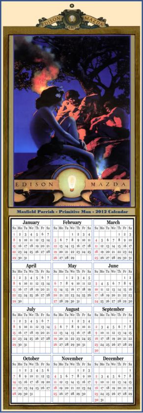 2012 CALENDAR MAXFIELD PARRISH 1921 PRIMITIVE MAN ART DECO CALENDAR 