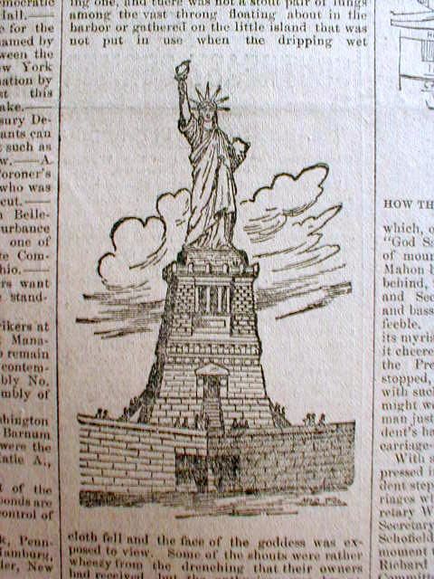 1886 newspaper w STATUE OF LIBERTY 1st unveiling  4 engravings VERY 