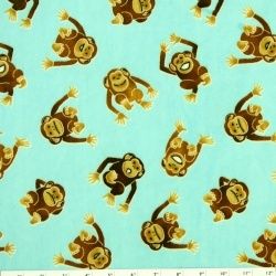 MINKY MONKEY BUSINESS AQUA CHENILLE FABRIC 36X58 CUTE  