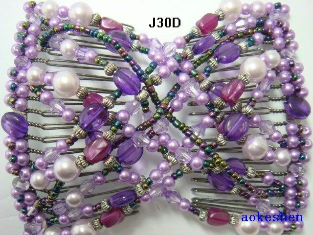 Stretchy Glass Pearl Beaded Double Magic EZ Hair Combs Clips For Girls 