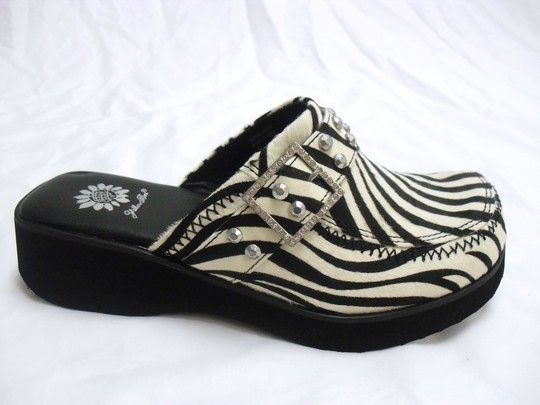 YELLOW BOX HOLLY Womens Zebra Clog w/ Rhinestone Strap  