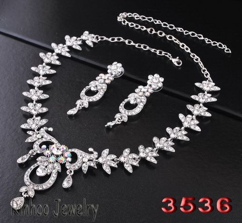 H30240 clear bridal Necklace Earring white gold plated shop 