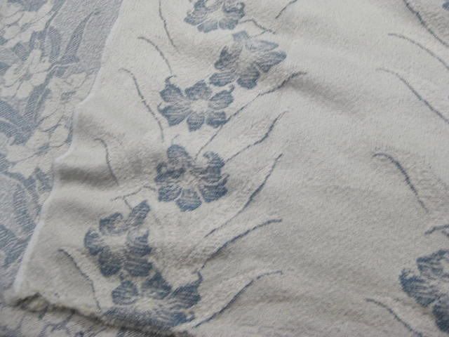 vtg 30s 40s Blue Wht Nubby Floral Brocade Drapes Fabric  