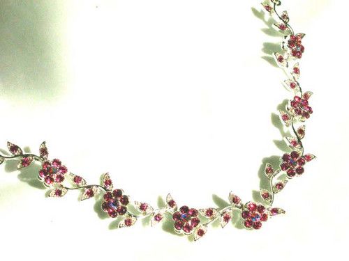 Pink Crystal Flower Vine Ladies Necklace & Earrings  