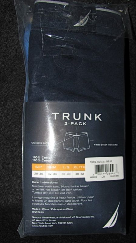 NAUTICA Cotton 2 Pack Navy Sky Blue TRUNK Briefs NIP NEW Mens LARGE 36 