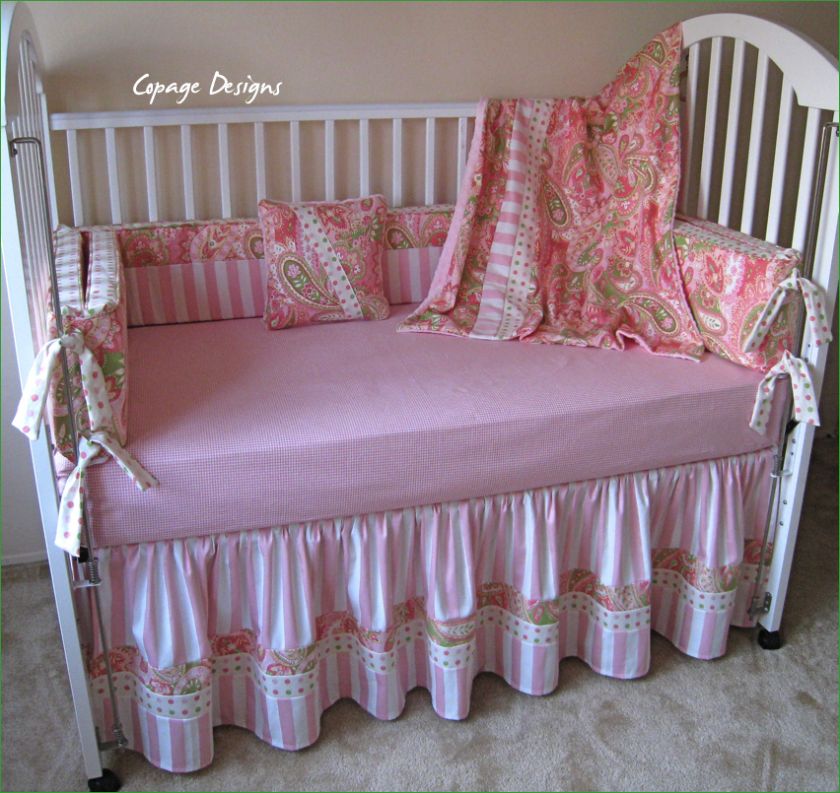 GYPSY WATERMELON BABY CRIB BEDDING SET PINK & GREEN NEW  