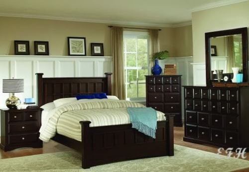 NEW 4PC RICH CAPPUCCINO FINISH WOOD QUEEN BEDROOM SET  