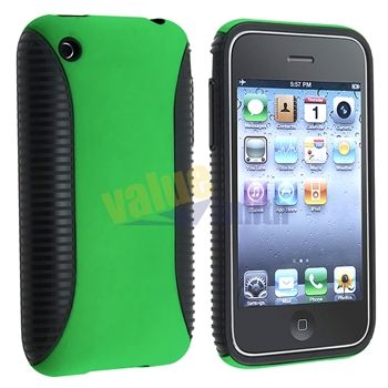   Gel CASE Green Hard COVER+Privacy Protector For iPhone 3 3G 3GS  