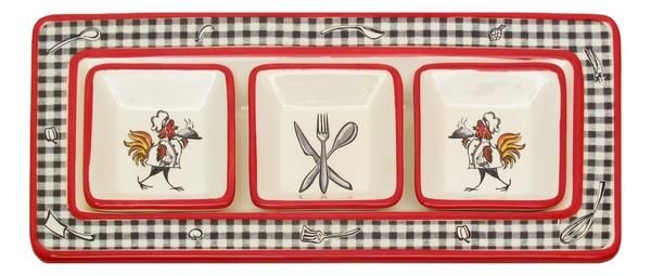 Chicken Relish Dishes w/ Tray Ceramic Rooster Chef Gift  