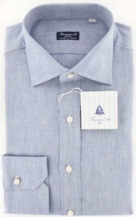 New $425 Finamore Napoli Blue Shirt 17/43  