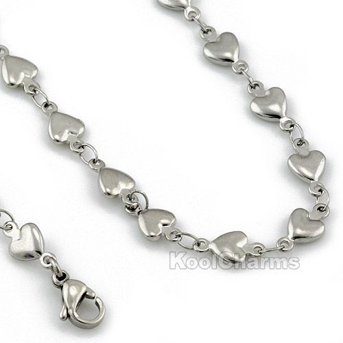 5MM Elegant Womens Heart Link Silver Tone Stainless Steel Necklace 