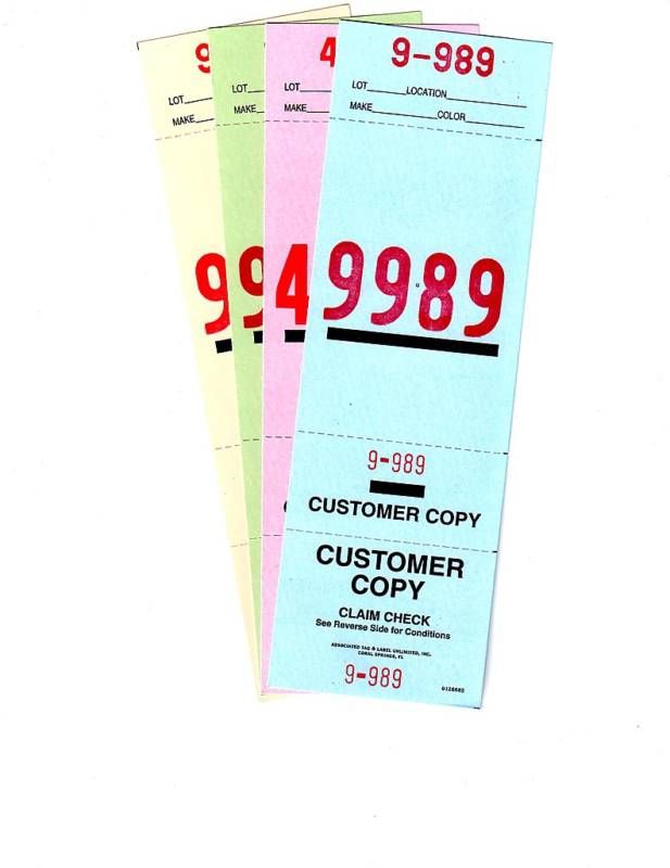 PART VALET PARKING TICKETS 1000 Per Box HAND ISSUED  