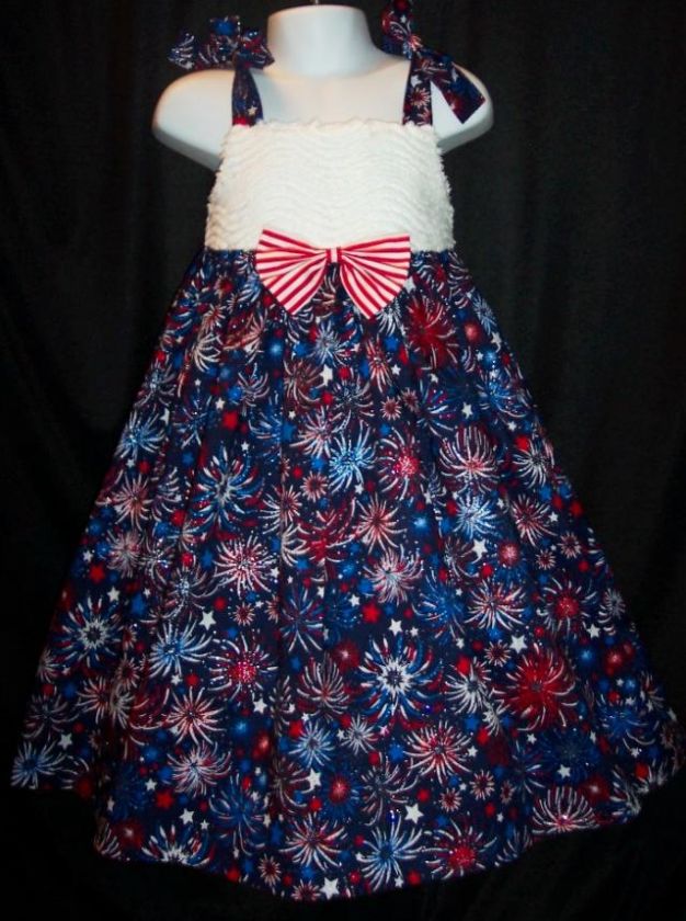 PATRIOTIC Sparkle FIREWORKS & Chenille Dress CUSTOM  