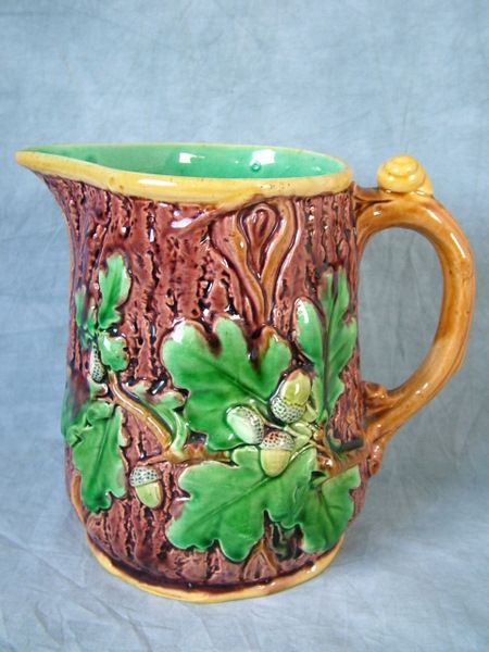 Minton Majolica snail & acorn pitcher  