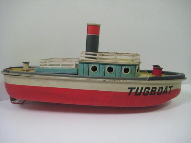 1950s Vintage MARUSAN SAN Tin litho Batt OP TUgboat ship Battery 