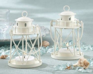 12 MINI WHITE LIGHTHOUSE LANTERNS WEDDING CENTERPIECES  