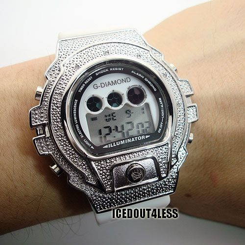 Iced Out Genuine Diamond White G Diamond Digital Watch  