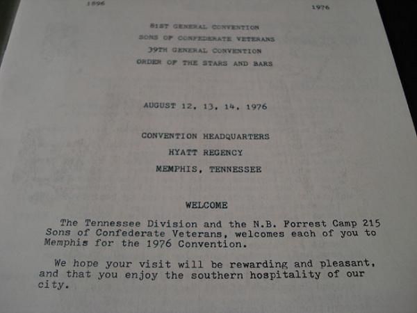 1976 SONS OF CONFEDERATE VETERANS ORDER STARS & BARS REUNION PROGRAM 