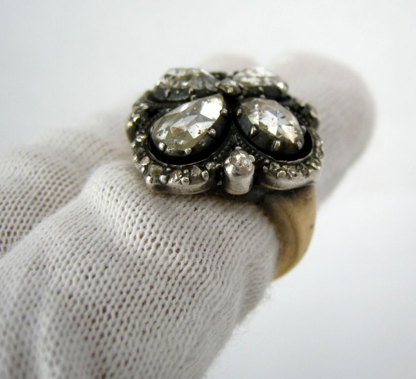 Early 1800s Georgian En Tremblant 5.0ct Diamond Silver & Gold Ring 