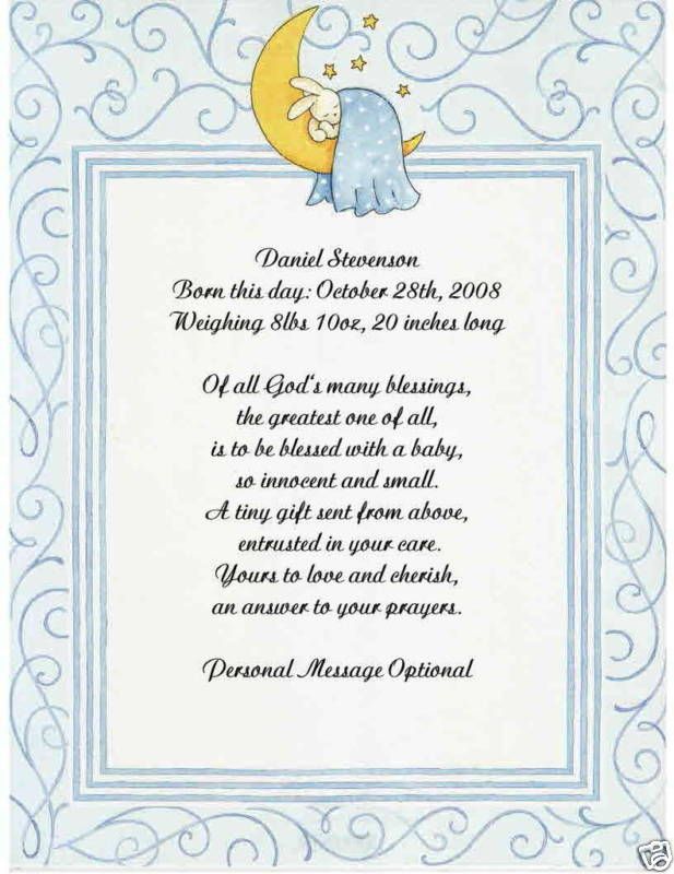 New Baby Boy Personalized Poem Print NEW ARRIVAL  