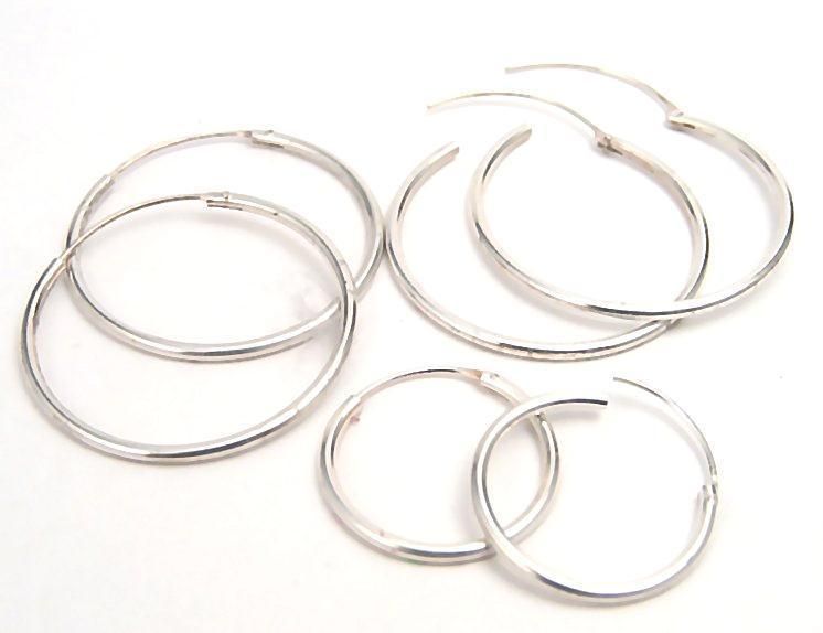 NEW 3 Pair Sterling Silver Hoop Earrings Select Size  