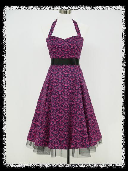   & PINK 50s PRINT PARTY RETRO COCKTAIL VINTAGE PROM DRESS GOWN  