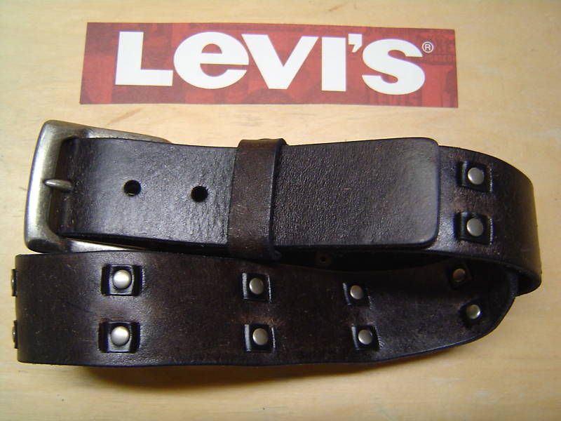 LEVIS MENS LACED RIVETS LEATHER BELT VINTAGE BLACK  