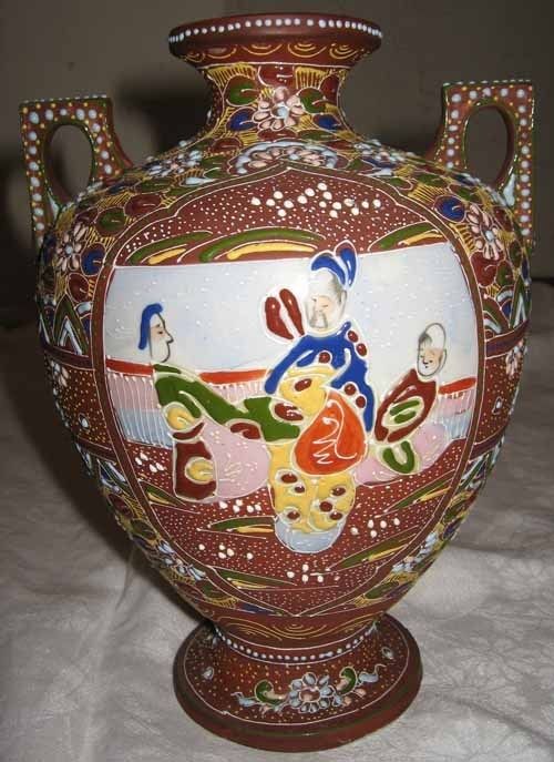 ANTIQUE 1900 NIPPON PORCELAIN 9” MORIAGE VASE W FIGURES  