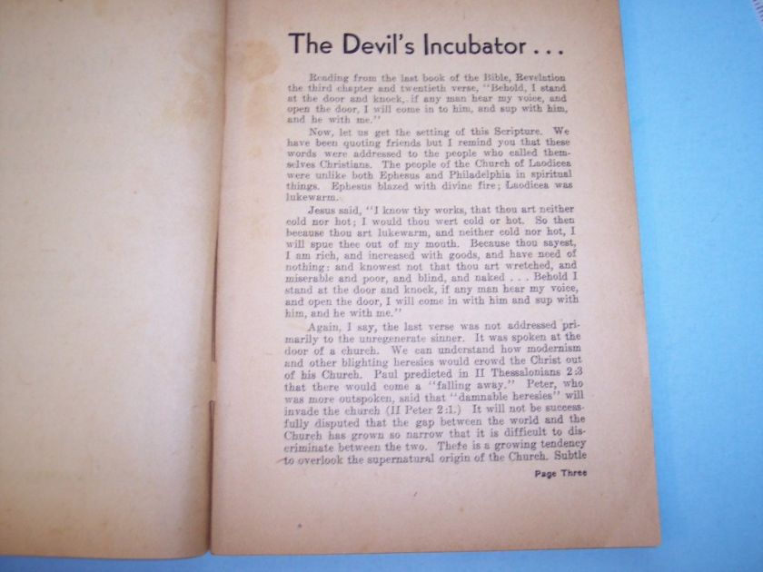 JJ040 1948 The Devils Incubator Harvey Springer Evangel  