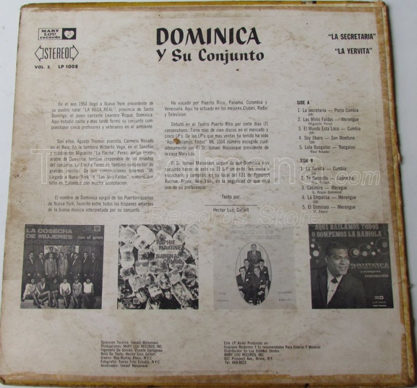 DOMINICANA Y SU CONJUNTO LOLA BOOGALOO RARE USA LP  