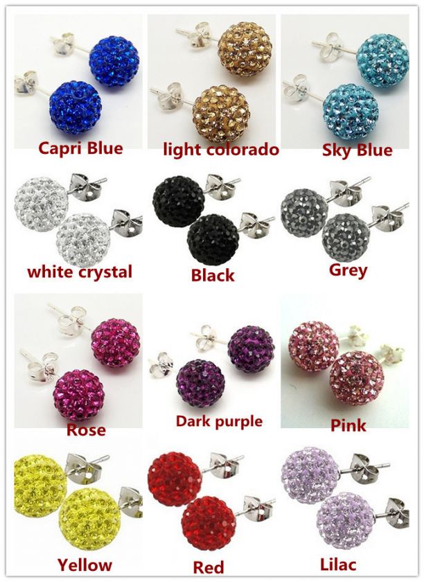 Pave Disco Ball 8mm Swarovski Crystal Ball Shamballa Earring Studs 12 